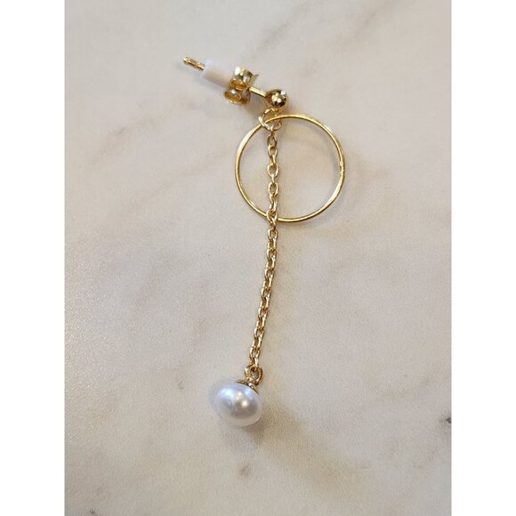 Primavera Italy 24K Gold Over Sterling Dangle Earrings Chain & Faux Pearl Drop - Picture 5 of 5